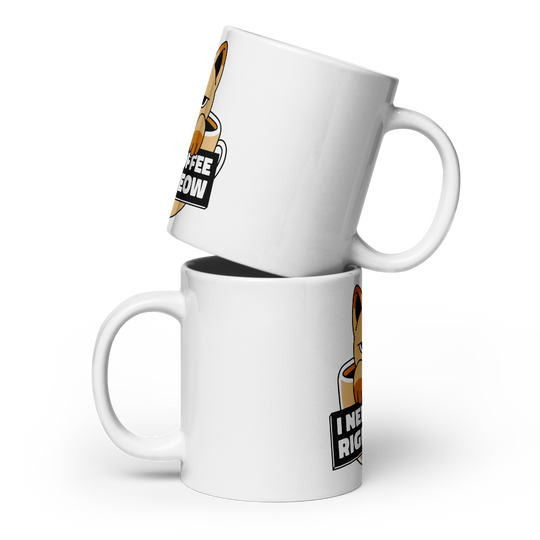 Funny Cat Coffee Mug – “I Need Coffee Right Meow” – Grumpy Cat White Glossy Mug – Cute Gift for Cat Lovers – 11oz/15oz/20oz