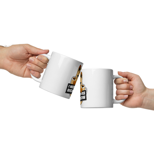 Funny Cat Coffee Mug – “I Need Coffee Right Meow” – Grumpy Cat White Glossy Mug – Cute Gift for Cat Lovers – 11oz/15oz/20oz