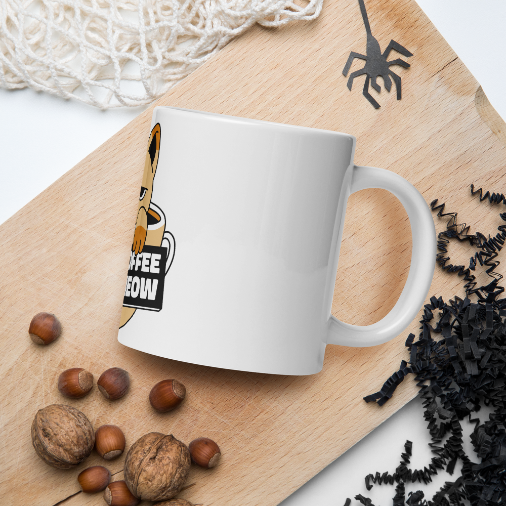 Funny Cat Coffee Mug – “I Need Coffee Right Meow” – Grumpy Cat White Glossy Mug – Cute Gift for Cat Lovers – 11oz/15oz/20oz