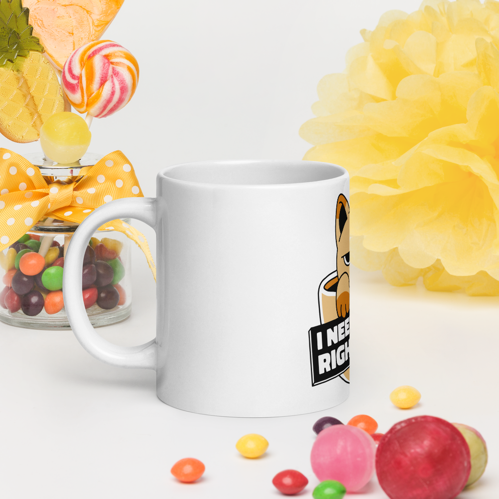 Funny Cat Coffee Mug – “I Need Coffee Right Meow” – Grumpy Cat White Glossy Mug – Cute Gift for Cat Lovers – 11oz/15oz/20oz