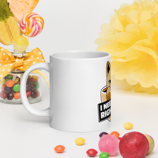 Funny Cat Coffee Mug – “I Need Coffee Right Meow” – Grumpy Cat White Glossy Mug – Cute Gift for Cat Lovers – 11oz/15oz/20oz