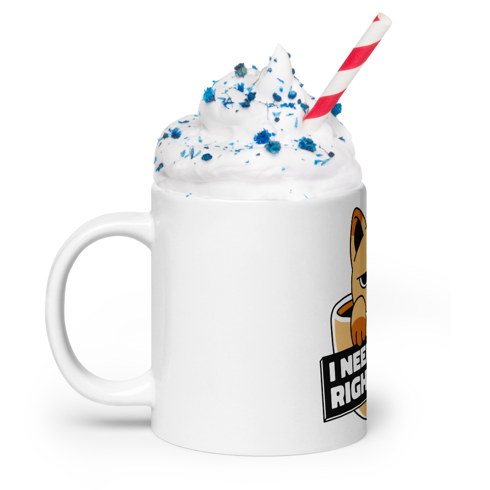 Funny Cat Coffee Mug – “I Need Coffee Right Meow” – Grumpy Cat White Glossy Mug – Cute Gift for Cat Lovers – 11oz/15oz/20oz