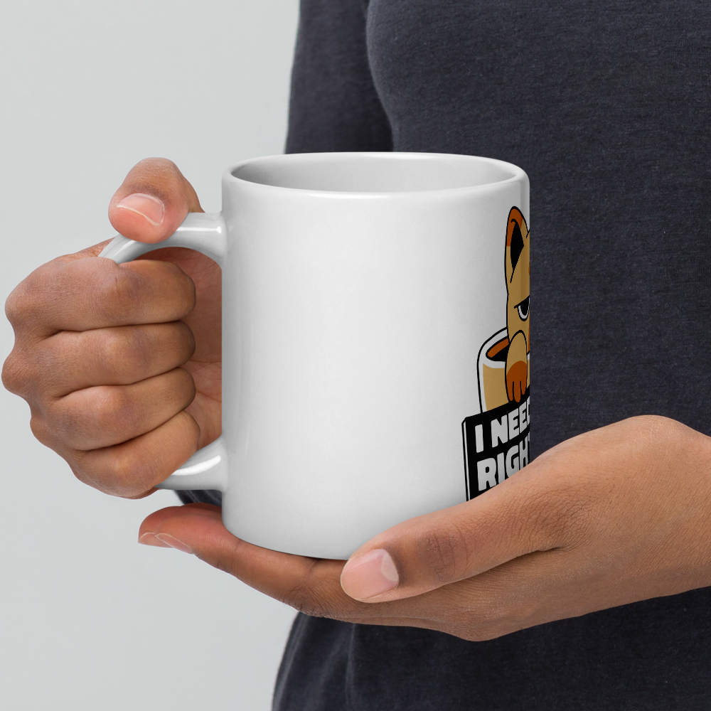 Funny Cat Coffee Mug – “I Need Coffee Right Meow” – Grumpy Cat White Glossy Mug – Cute Gift for Cat Lovers – 11oz/15oz/20oz