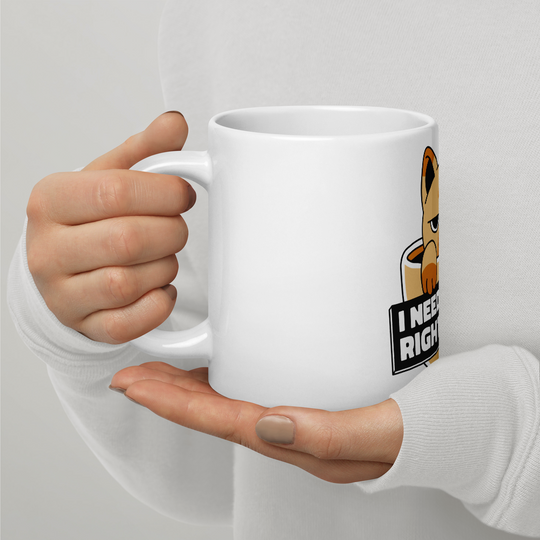 Funny Cat Coffee Mug – “I Need Coffee Right Meow” – Grumpy Cat White Glossy Mug – Cute Gift for Cat Lovers – 11oz/15oz/20oz