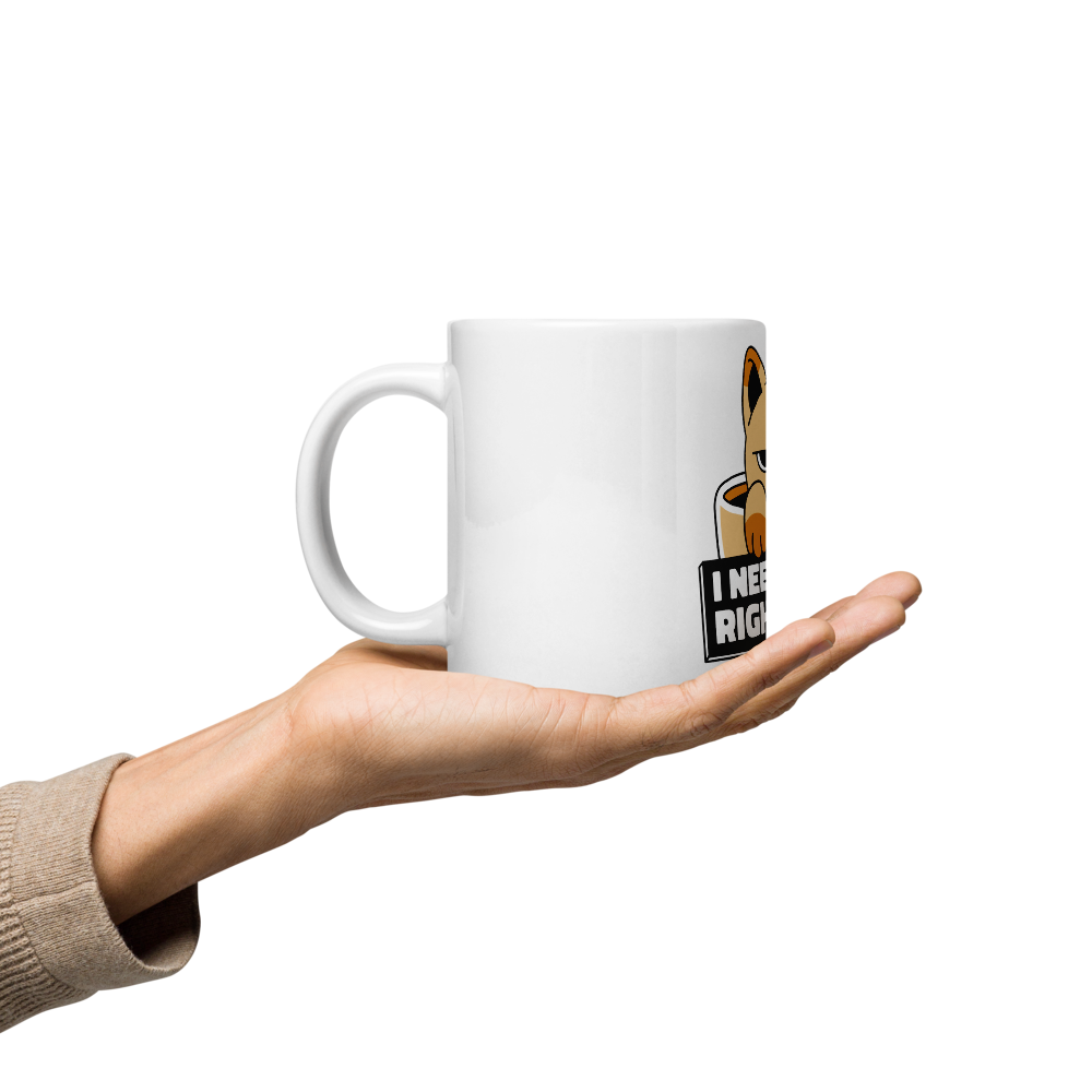 Funny Cat Coffee Mug – “I Need Coffee Right Meow” – Grumpy Cat White Glossy Mug – Cute Gift for Cat Lovers – 11oz/15oz/20oz