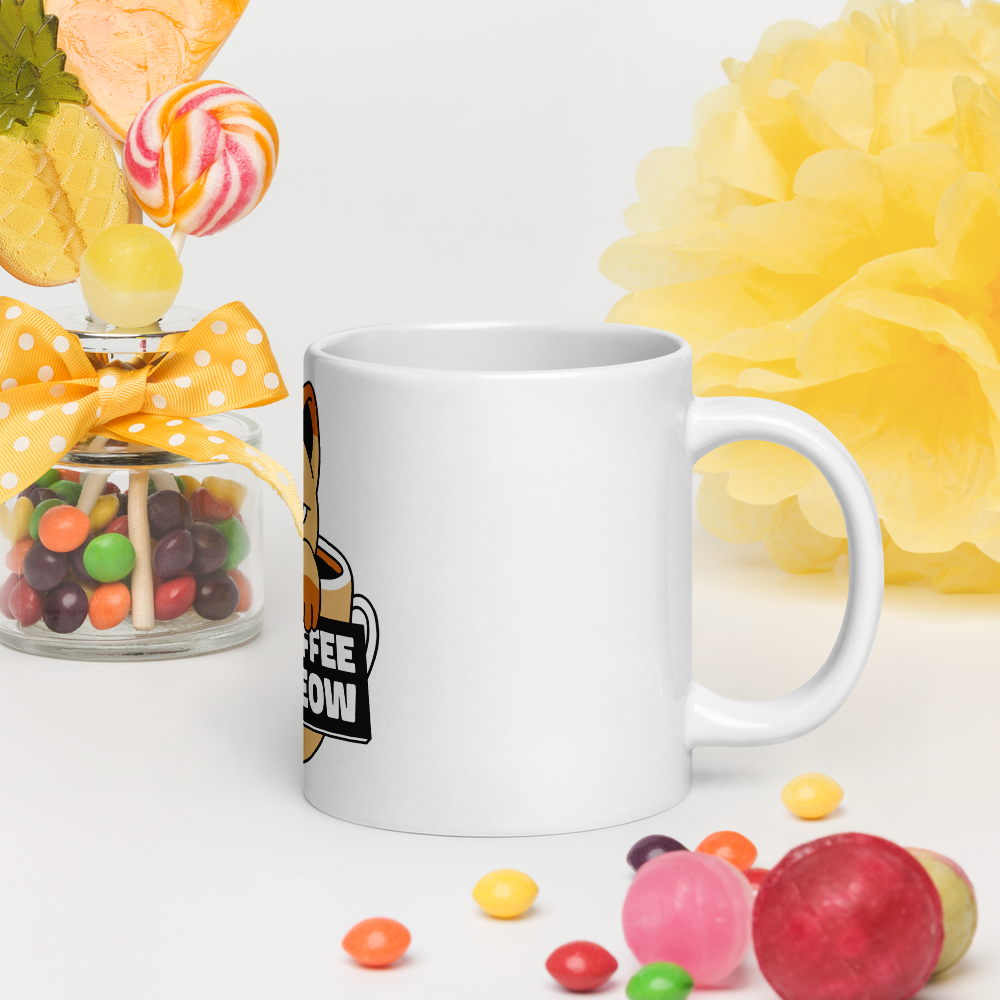 Funny Cat Coffee Mug – “I Need Coffee Right Meow” – Grumpy Cat White Glossy Mug – Cute Gift for Cat Lovers – 11oz/15oz/20oz