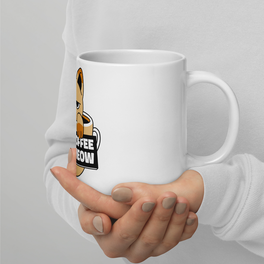 Funny Cat Coffee Mug – “I Need Coffee Right Meow” – Grumpy Cat White Glossy Mug – Cute Gift for Cat Lovers – 11oz/15oz/20oz