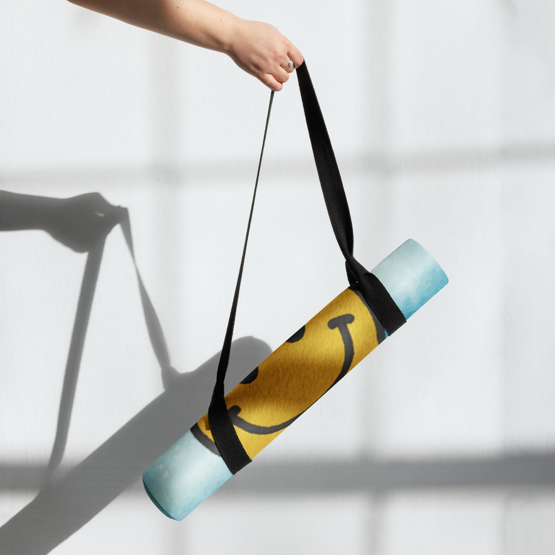 Blue Watercolor Yoga Mat – Dripping Smiley Face Design | Antsti Fuel