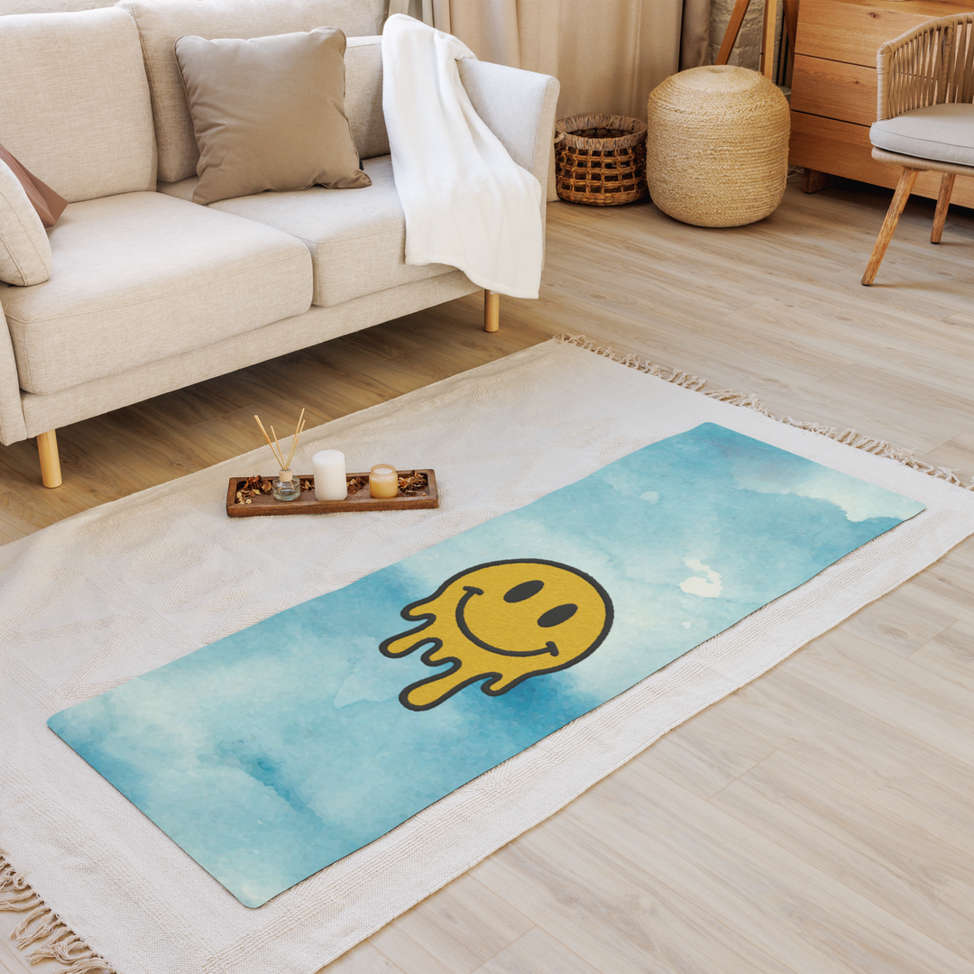 Blue Watercolor Yoga Mat – Dripping Smiley Face Design | Antsti Fuel