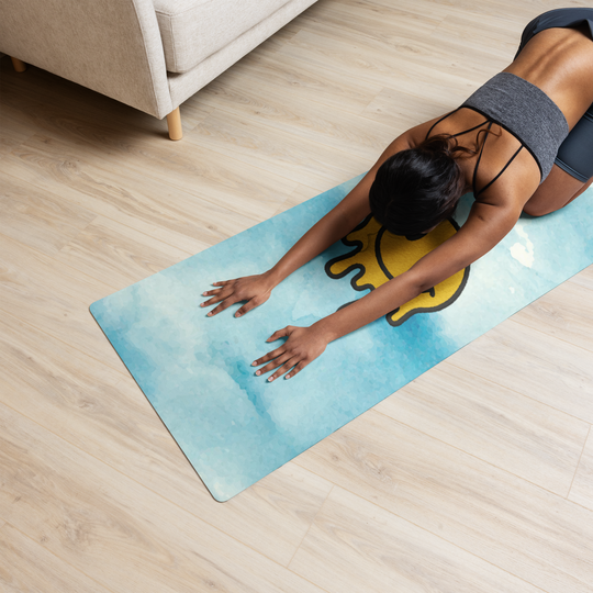 Blue Watercolor Yoga Mat – Dripping Smiley Face Design | Antsti Fuel
