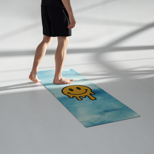 Blue Watercolor Yoga Mat – Dripping Smiley Face Design | Antsti Fuel