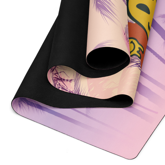 Sunset Palm Yoga Mat – Dripping Smiley Face Design | Antsti Fuel