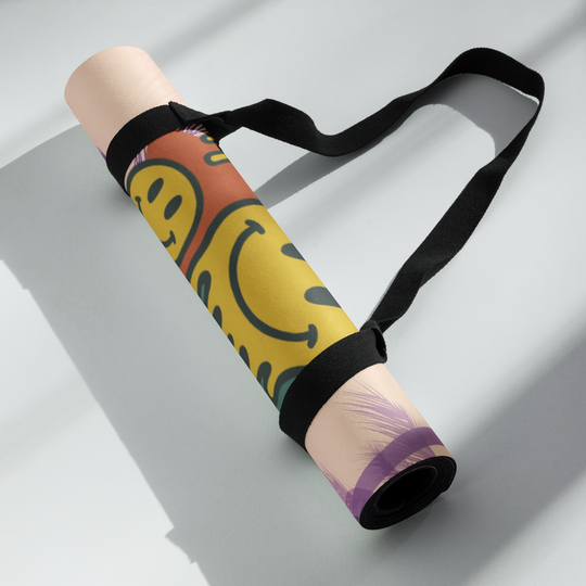 Sunset Palm Yoga Mat – Dripping Smiley Face Design | Antsti Fuel