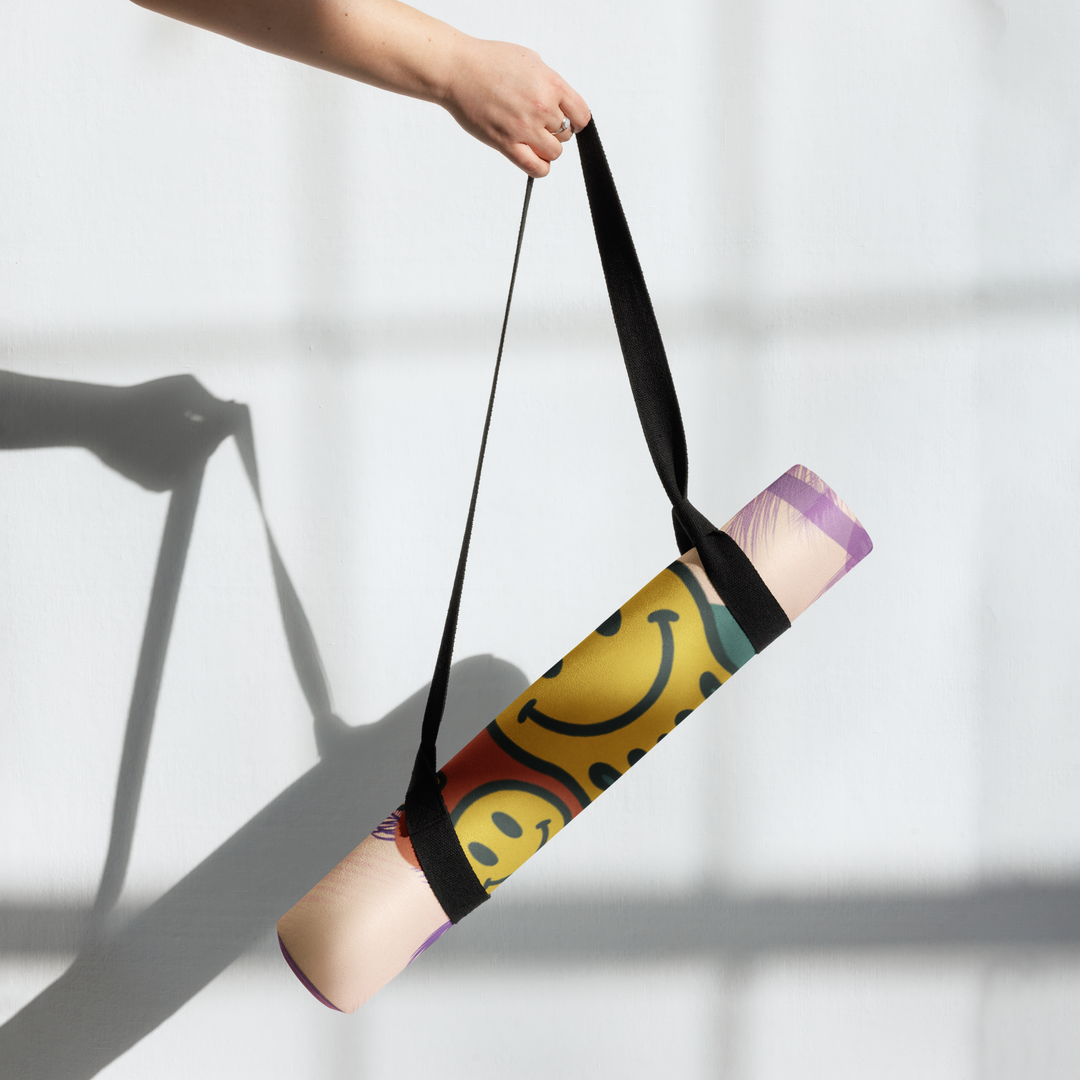 Sunset Palm Yoga Mat – Dripping Smiley Face Design | Antsti Fuel