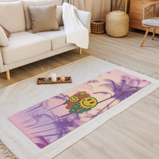 Sunset Palm Yoga Mat – Dripping Smiley Face Design | Antsti Fuel