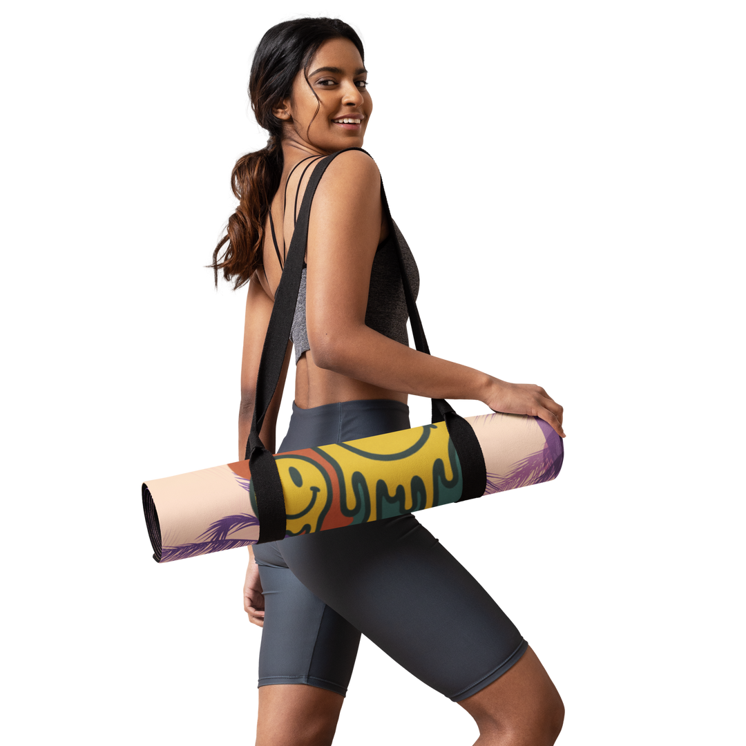Sunset Palm Yoga Mat – Dripping Smiley Face Design | Antsti Fuel