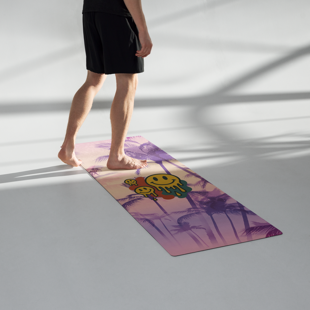 Sunset Palm Yoga Mat – Dripping Smiley Face Design | Antsti Fuel